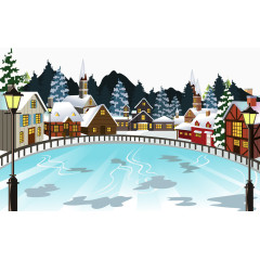 卡通房屋雪景