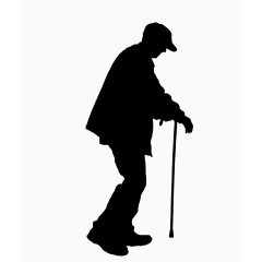 老人捋袖拄拐侧影