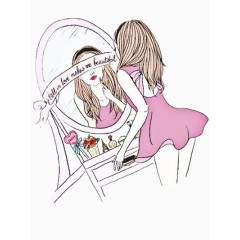 照镜子化妆的女生