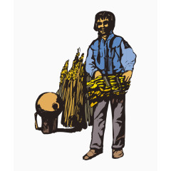 矢量卡通农村干农活农民拿柴