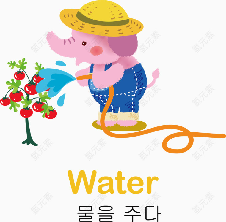 卡通浇果树的大象矢量图