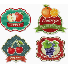 新鲜水果苹果橘子矢量标签
