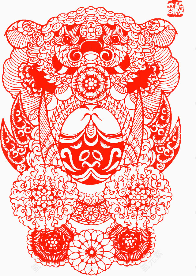 有质感的红色窗花元素