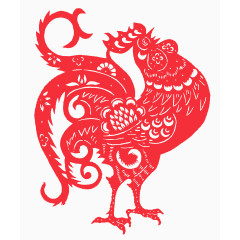 剪纸红色大公鸡