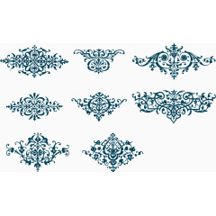 矢量线条蓝色钢笔画花纹