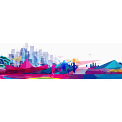 城市剪影和奔跑的人