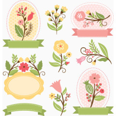 淡雅花卉标签矢量素材