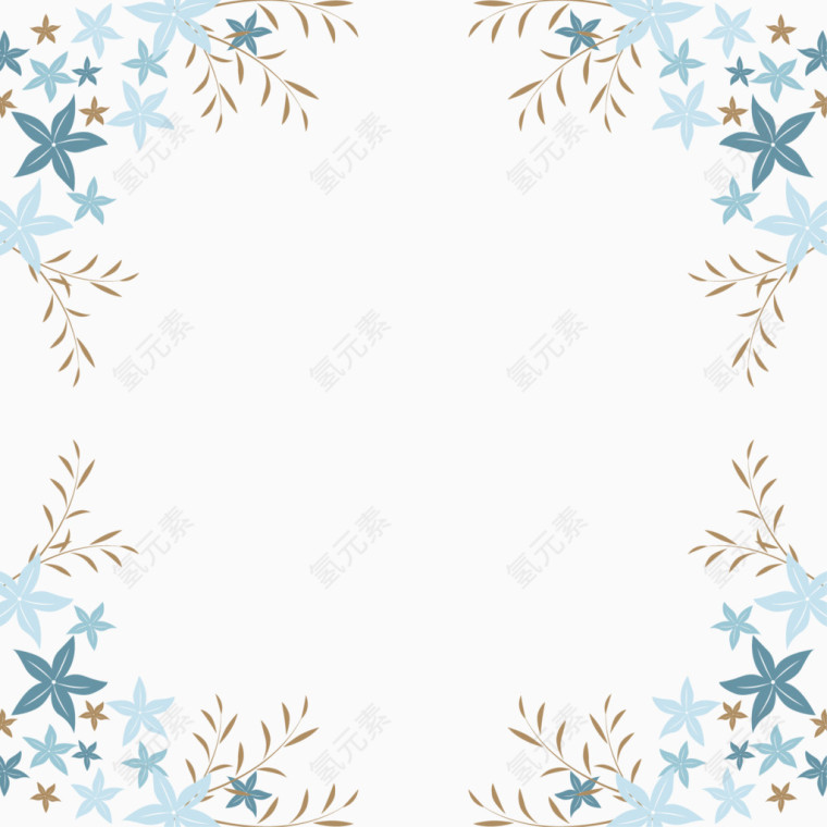 矢量清新蓝色花朵边框