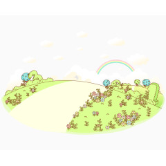 卡通手绘彩色矢量路边花草彩虹