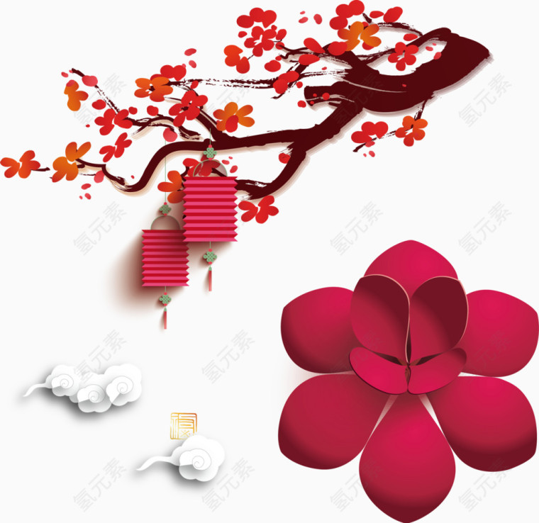 樱花灯笼花朵卡通促销素材