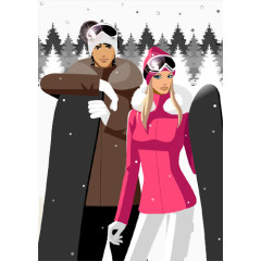 手绘男女生雪景插画