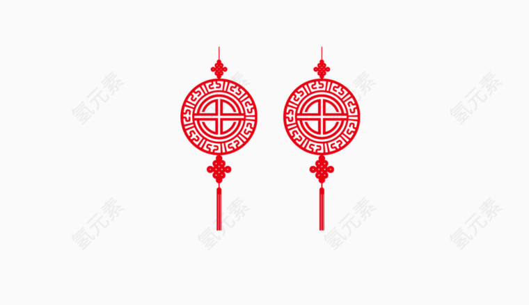 一对红色剪纸中国结