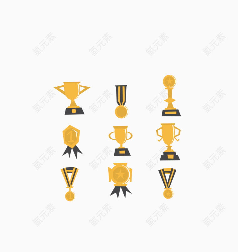 矢量金色九款奖杯金牌集合