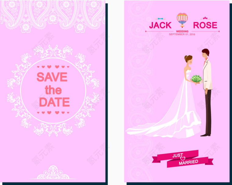 矢量浪漫粉色婚礼请柬