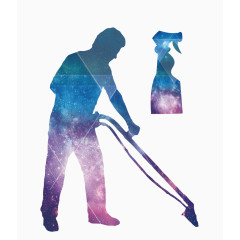 彩色打扫工人剪影