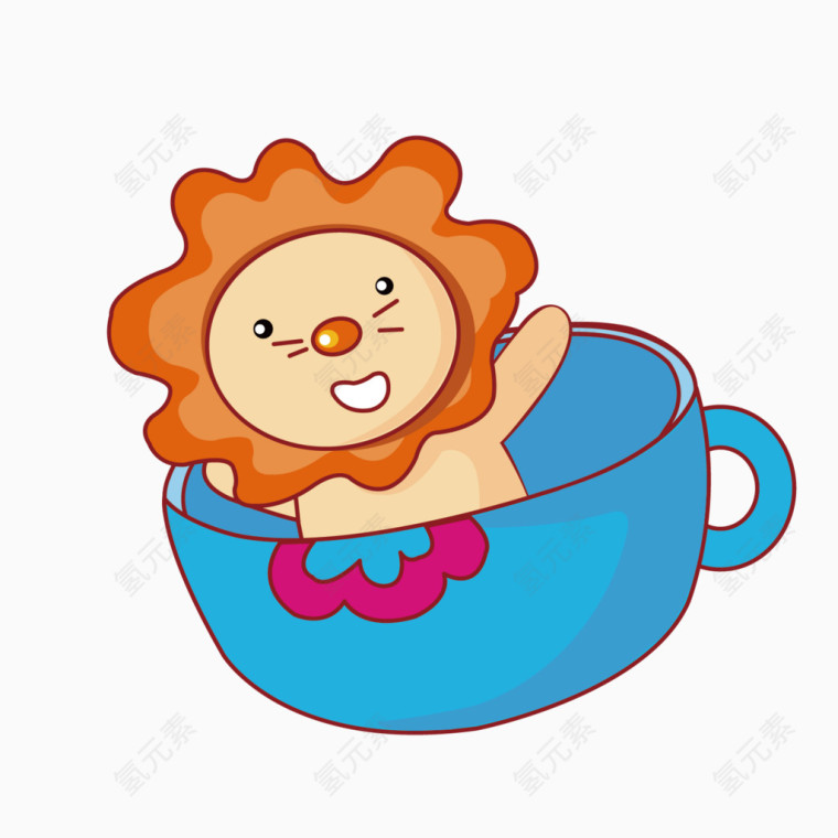 矢量蓝色杯子可爱小狮子