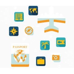 漂浮旅游交通工具和各种证件素材