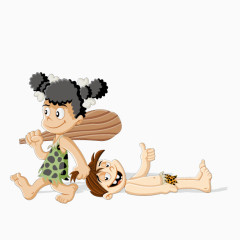 翘起大拇指的原始小孩