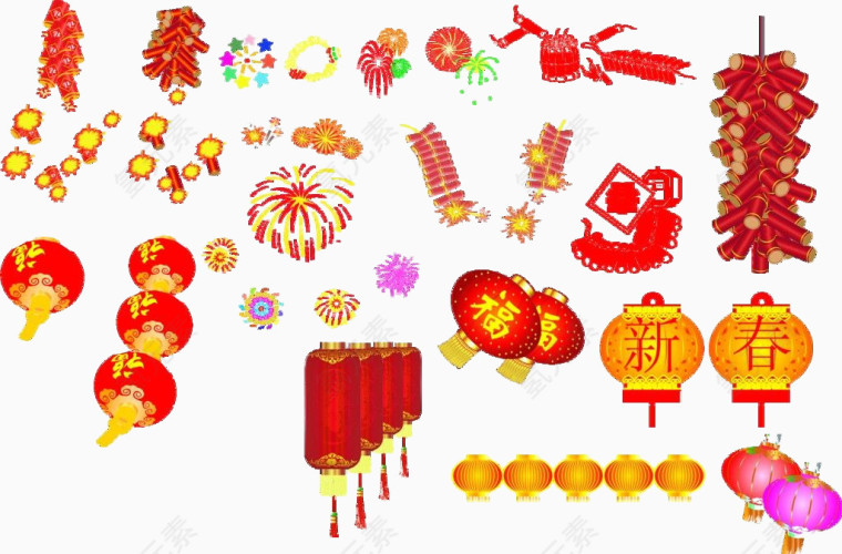 春节鞭炮灯笼素材
