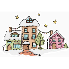 矢量圣诞节下雪的挂彩旗的房屋