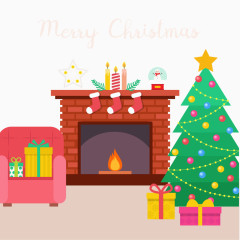 矢量圣诞节壁炉插画