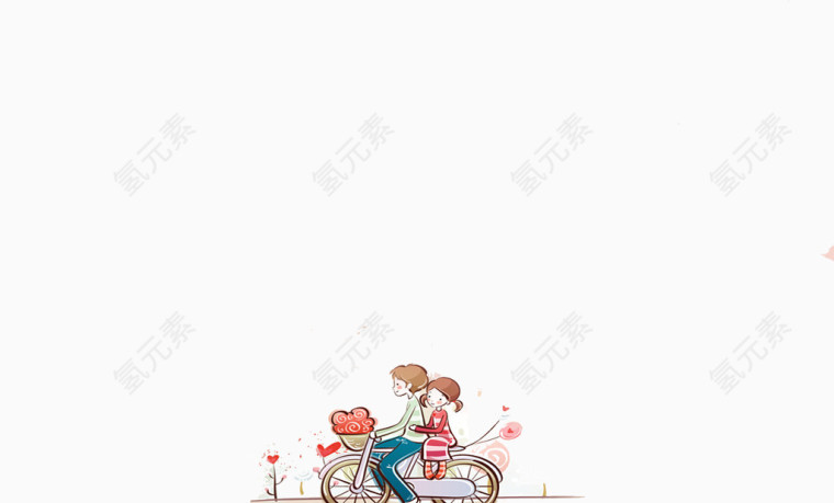 唯美浪漫骑自行车卡通情侣
