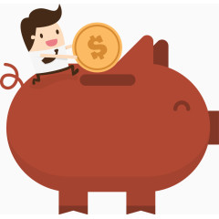 矢量手绘往小猪存钱罐里放金币