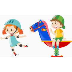 矢量手绘骑木马的孩子