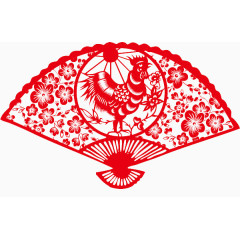 扇子形状鸡年剪纸