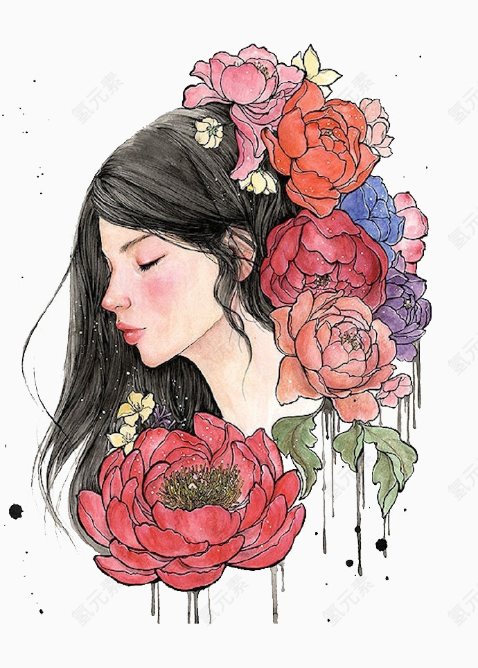 卡通鲜花头饰美女