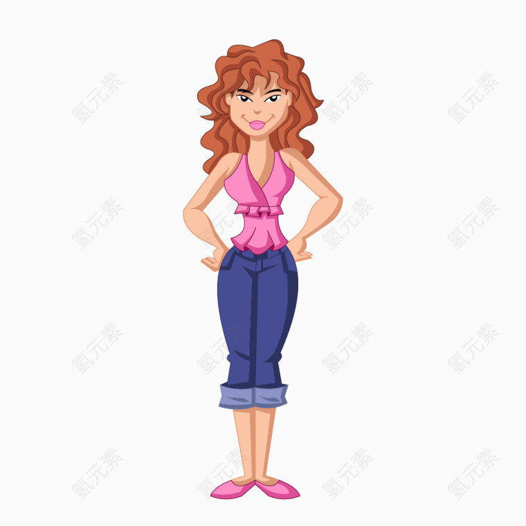 矢量时尚简约紫色上衣长裤女子