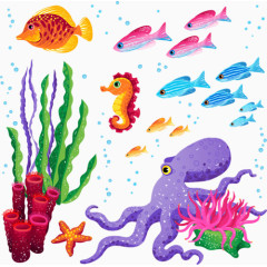 手绘海底世界鱼类