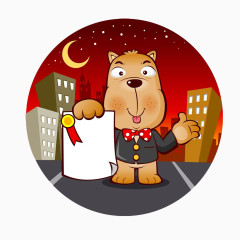 夜空中的小熊拿着奖状