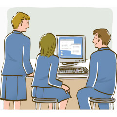 卡通学生看电脑