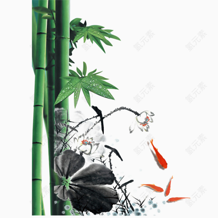 水墨画中的竹叶