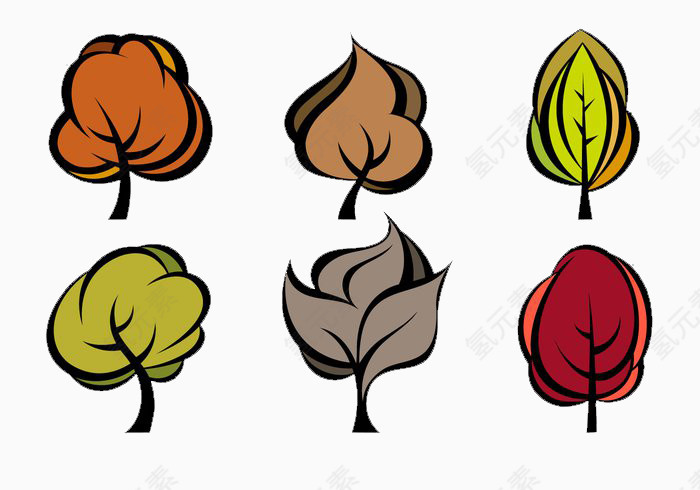 卡通彩绘植树节彩色树合集