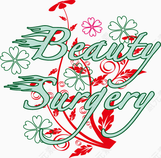 手绘红色花朵字母图案