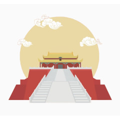 卡通古代故宫红色建筑