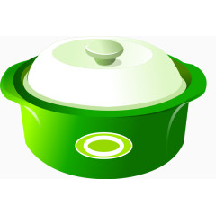 矢量手绘绿色砂锅