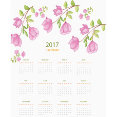 水彩粉红玫瑰花日历