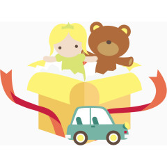 矢量小熊和车子礼物