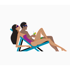 矢量暗色海边度假情侣