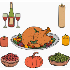 感恩节烤鸡与南瓜酒杯