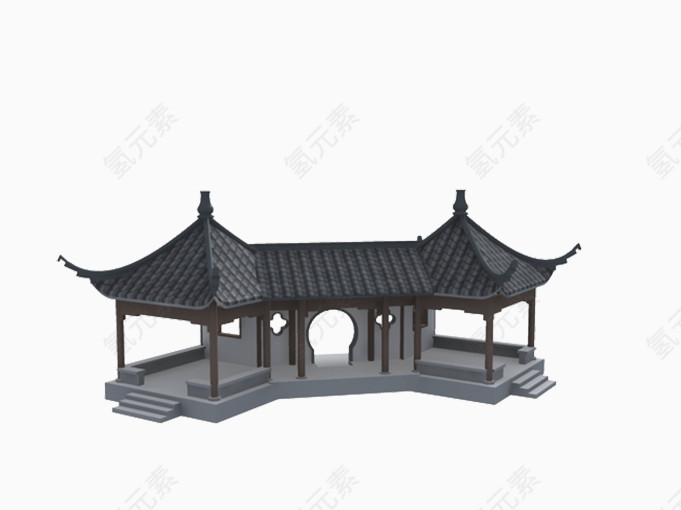 复古建筑殿堂模型