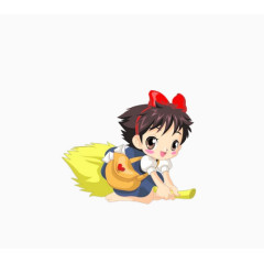 骑扫帚的小女孩