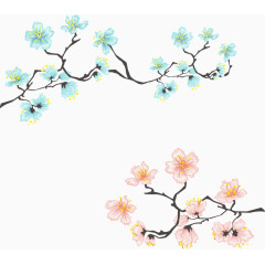 矢量手绘蓝色花朵和粉色花朵