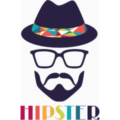 礼帽胡子眼镜印花矢量图