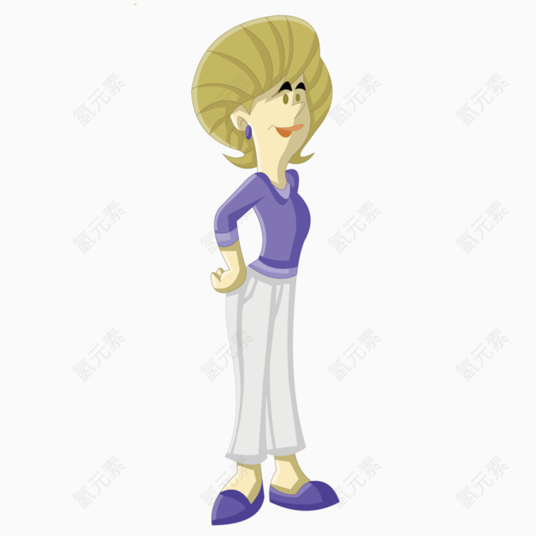矢量卡通蓝色衣服中年妇女