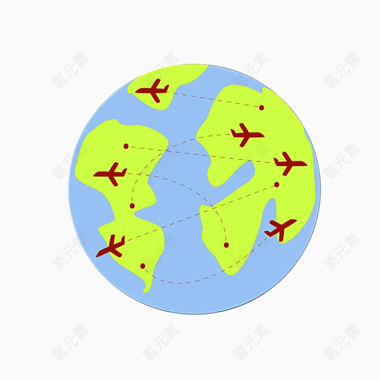 扁平环球旅行航空路线