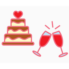 矢量浪漫婚礼蛋糕交杯酒